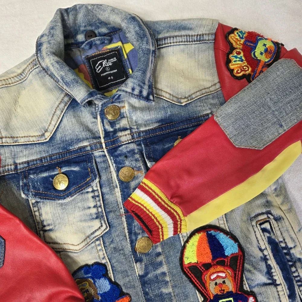 Junior Elite Premium Denim‎ Jacket Size Child 4-5 Flight Plane Patches Parachute